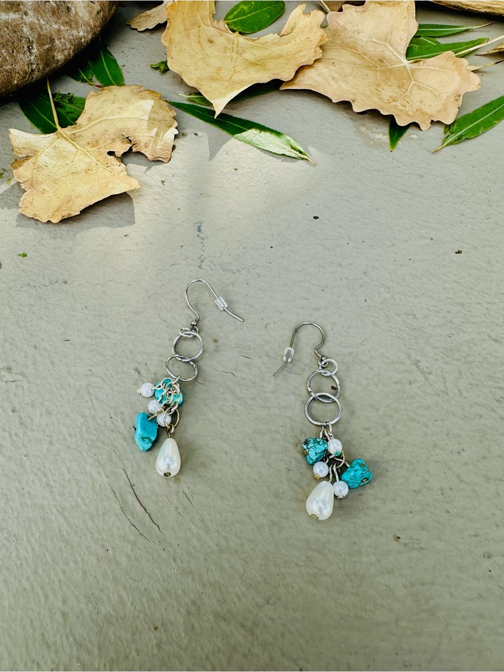 Turquoise & Pearl Drop Dangle Earrings - Women Jewelry